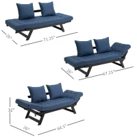 HOMCOM Single Person 3 Position Convertible Chaise Lounger Sofa Bed with 2 Large Pillows and Oak Frame, Dark Blue(m-3)