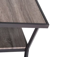 Open Box HomCom Rustic Industrial Minimal Two Tier Wooden Accent End Table - Light Brown Woodgrain(m-6)