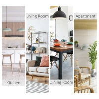 HOMCOM 5 Piece Modern Dining Table and 4 Stools Industrial Dining Set with Footrest & Metal Legs, For Kitchen, Natural(m-6)