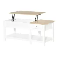 HOMCOM 43" Lift Top Coffee Table with Hidden Storage Compartment and Open Shelf, Tea Table for Living Room, White and Oak(m-1)
