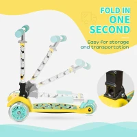 Aosom Kick Scooter for Kids, Foldable Children's Scooter with 3 Wheels, Adjustable Height, and Flashing LED for Boys and Girls, Yellow(m-8)