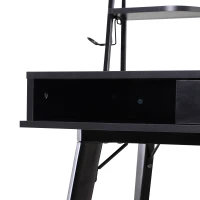 HOMCOM Heavy Duty Office Desk Computer Table Ample Storage Desktop W/ Whiteboard Adjustable Feet Black(m-5)