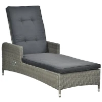 Outsunny Patio PE Rattan Wicker Chaise Lounge Chair Outdoor 5-Position Adjustable Recliner Lounge Furniture w/ Cushion for Garden Poolside Balcony Deep Grey(m-2)