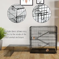 Pawhut Small Animal Cage Hutch Pet Play House with Platform, Ramp, Removable Tray, Wire Runway for Rabbits, Guinea Pigs, Ferret(m-7)
