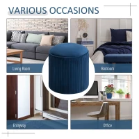 HOMCOM 15'' Small Padded Ottoman Foot Stool with Wrinkle Fabric Design, Thick Sponge Padding and Solid Base, Blue(m-8)