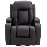 HOMCOM Luxury Faux Leather Heated Vibrating 8 Point Massage Recliner Chair with 360 Swivel and Remote, Dark Brown(m-11)