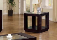 Monarch Contemporary Square Glass Top End Accent Table - Cappuccino Veneer(m-2)