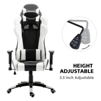 HOMCOM Executive Racecar Style Office Chair Gaming Recliner Swivel Adjustable PU Padded Home Office White(m-4)