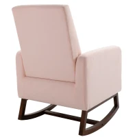 HOMCOM Accent Lounge Rocking Chair with Solid Curved Wood Base and Linen Padded Seat, Pink(m-11)