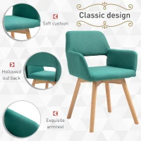 HOMCOM Dining Chairs Set of 2 Home Modern Accent Armchair for Bedroom Living Room with Fabric Surface and Solid Wood Legs, Green(m-4)