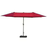 Outsunny Patio Umbrella 15' Steel Rectangular Outdoor Double Sided Market with base, UV Sun Protection & Easy Crank for Deck Pool Patio, Wine Red(m-1)