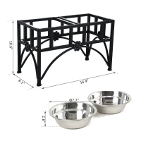 Open Box PawHut 17" Double Stainless Steel Heavy Duty Dog Food Bowl Elevated Pet Feeding Station(m-6)
