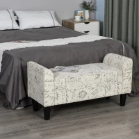 HOMCOM 42" Ottoman Bench, Modern Linen Armed Entryway Bench, Signature Print with Cream White Parchment Background(m-2)