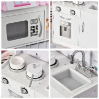 Qaba 2 in 1 Multifunctional Kids kitchen Doll House Toddler Pretend Play Toy Kitchen with Accessories Realistic Play Cooking Set for Girls Boys Pink(m-10)