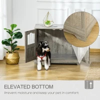 PawHut 29.5" Wooden Dog Cage with Windows, End Table Furniture Style, Modern Pet Kennel with Lockable Doors Elevated Base for Small and Medium-sized Dogs, Grey(m-6)