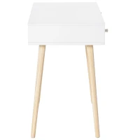 HOMCOM Kids Wooden Work Study Desk Makeup Vanity and Writing Computer Table with Storage Drawers & Pinewood Legs, White and Natural(m-9)