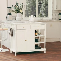 HOMCOM Vintage Kitchen Island with 3-Tier Open Shelving, Storage Cabinet with Drawers & Wood Legs, Adjustable Shelf for Living Room, Coffee Bar, White(m-10)