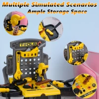 Qaba Workbench Set Pretend Play Toy with Realistic Tools 3-in-1 Design Suitcase Cart with 60 Pcs Accessories for Girls and Boys 3 to 6 Years Old Yellow(m-5)