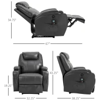 HOMCOM Electric Power Massage Recliner Chair PU leather w/ 8-Point Vibration Waist Heating, USB Port, Dark Grey(m-3)