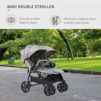 Qaba Side by Side Baby Double Stroller for Toddlers Twin Pushchair with Adjustable Backrest Foot Holder Canopy Safety Harness and Storage Basket Shock Suspension Grey(m-7)
