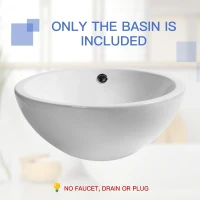 kleankin 18" x 18" Bathroom Vessel Sink, Porcelain Round bowl Art Design Basin Above Counter Ceramic Bathroom Vanity Sink, White(m-4)