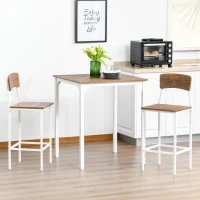 HOMCOM 3 Piece Industrial Counter Height Dining Table Set, Bar Table & Chairs with Steel Legs & Footrests, White(m-2)