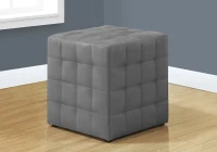 Monarch Tufted Cube Shaped Ottoman - Grey Leather-Look(m-2)