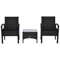 Outsunny 3 Pieces Wicker Patio Furniture Set, Rattan Bistro Set with Coffee Table and Cushions, Outdoor Conversation Set for Garden, Porch, Balcony, Black(m-9)