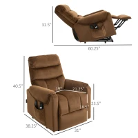 HOMCOM Power Lift Chair, Velvet Touch Upholstered Recliner Chair for Elderly with Vibration Massage, Remote Control, Side Pockets, Brown(m-3)