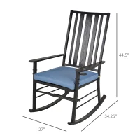 Outsunny Porch Rocking Chair Outdoor Patio Rocker Armchair with Cup Holder Cushion Steel(m-3)