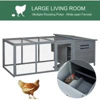 PawHut 88" Large Wooden Chicken Coop Outdoor Hen House Poultry Cage Pen Backyard with Run, Nesting Box, Waterproof Roof and Removable Tray, Gray(m-6)