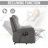 HOMCOM Electric Power Lift Recliner Massage Sofa Linen Surface w/ 8 Vibration Points 2 Remote, Living Room Office Furniture - Grey(m-7)