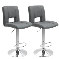 HOMCOM Modern Bar stool Armless Adjustable Height with Swivel Seat, Set of 2, Grey(m-2)