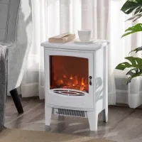 HOMCOM Electric Fireplace Stove, Free standing Fireplace Heater with Realistic Flame Effect, Overheat Safety Protection, 750W/1500W, White(m-1)