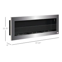 HOMCOM Ethanol Fireplace, 47.25" Wall-Mount 0.3 Gallon Steel 215 Sq Ft., Burns up to 3 Hours, Silver(m-3)