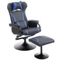 Vinsetto High Back Video Gaming Recliner with Ottoman, Racing Style PC Computer Office Chair, Swivel with Headrest & Lumbar Support, Adjustable Height, Black/Blue(m-1)