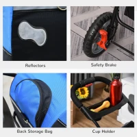 PawHut Pet Stroller Foldable Dog Cat Travel Carriage 5 In 1 Design Carrying Shoulder Bag Backpack Stroller Luggage with Universal Wheel Canopy Basket Cup Holder Blue(m-8)