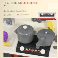 Qaba Kids Kitchen Playset with Simulation of Spray, 52-Piece Toy Kitchen Set, Pretend Play Game Sink with Real Running Water, Ages 3-6(m-4)