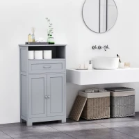 kleankin Modern Bathroom Floor Cabinet, Free Standing Storage Cabinet, Linen Cabinet with Drawer and Adjustable Shelf, Gray(m-2)