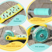 Aosom Kick Scooter for Kids, Foldable Children's Scooter with 3 Wheels, Adjustable Height, and Flashing LED for Boys and Girls, Yellow(m-9)