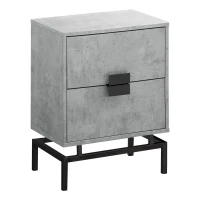 Monarch 24" Retro Inspired 2 Drawer End Table Night Stand with Metal Base - Grey Cement-Look / Black Nickel Base(m-1)