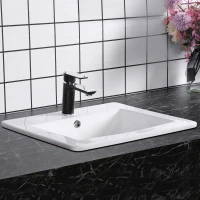 Kleankin 21.25"x 18.25" Bathroom Vessel Sink Modern Under Counter Bathroom Basin Ceramic Vanity Art Basin - White(m-8)
