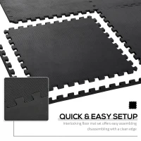 HOMCOM Soft Interlocking Floor Mats 216 Square Feet Waterproof Exercise Workout Mat Kid Play Mat Gymnastics and Home Gym Protective Flooring, 54pcs Black(m-4)