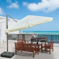 Outsunny 10’x10’ Square Offset Tilt Patio Umbrella Garden Parasol Outdoor Sun Shade Canopy with Stand, Cream White(m-1)