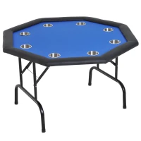 Soozier 47" 8 Player Octagon Poker Table with Cup Holders Folding Top - Blue(m-6)