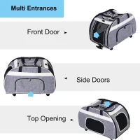 PawHut Foldable Pet Travel Carrier with Wheels, Oxford Fabric Aluminum, Small to Medium Cats and Dogs, Grey and White(m-6)