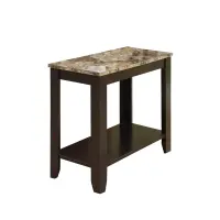 Monarch 22" Transitional Style Rectangular Marble-Look Top Wood Grain-Look Legs 2-Tier Side Accent End Table - Cappuccino Brown Finish(m-1)