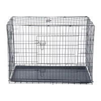 PawHut 42"x28"x30" Double Door Folding Metal Dog Crate Pet Cage Exercise Kennel Puppy House Playpen w/Plastic Tray(m-4)