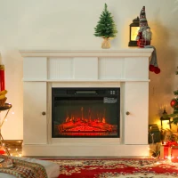 HOMCOM 45.25" W x 36.5" H Electric Fireplace Mantel TV Stand, Media Console Center Cabinet with 2 Cabinets with 2 Adjustable Shelves, and Remote Control, White(m-2)