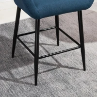 HOMCOM Modern Counter Height Barstool Linen Fabric Upholstered Chair with Footrest & Metal Legs, Blue(m-10)